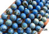 CTU3150 15 inches 12mm round gold vein howlite turquoise beads