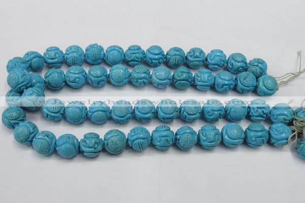 CTU883 15.5 inches 15mm carved round dyed turquoise beads