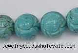 CTU884 15.5 inches 18mm carved round dyed turquoise beads