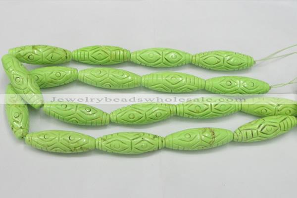 CTU892 15.5 inches 15*45mm carved rice dyed turquoise beads