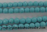 CTU910 15.5 inches 4mm faceted round synthetic turquoise beads