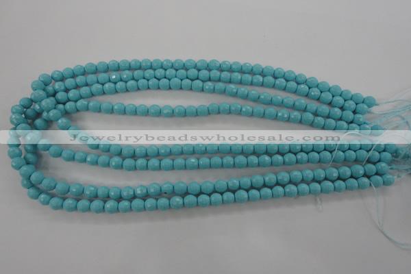 CTU910 15.5 inches 4mm faceted round synthetic turquoise beads