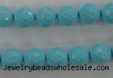 CTU914 15.5 inches 12mm faceted round synthetic turquoise beads