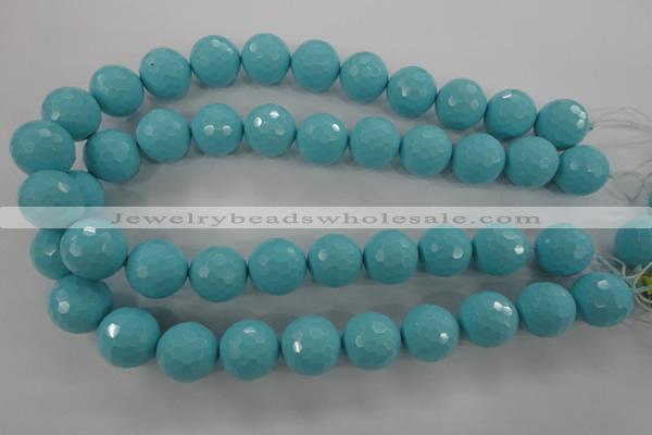 CTU915 15.5 inches 14mm faceted round synthetic turquoise beads