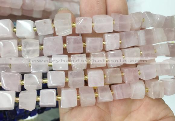 CUBS39 15 inches 7 - 8mm cube rose quartz gemstone beads wholesale