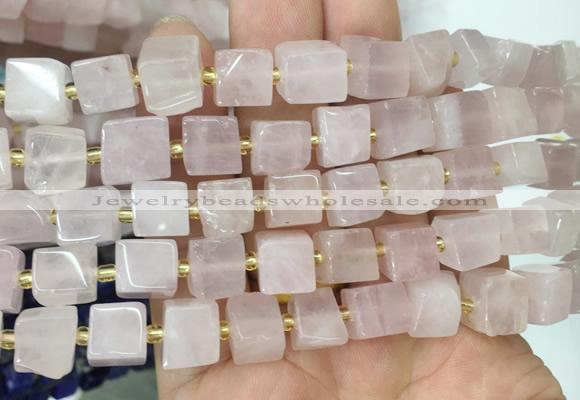 CUBS40 15 inches 8 - 9mm cube rose quartz gemstone beads wholesale