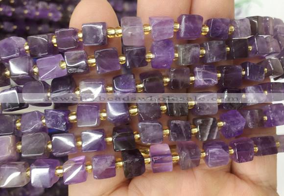 CUBS42 15 inches 7 - 8mm cube amethyst gemstone beads wholesale