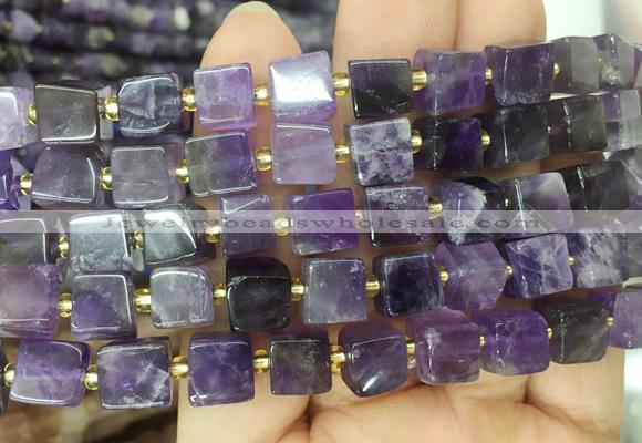 CUBS43 15 inches 8 - 9mm cube amethyst gemstone beads wholesale