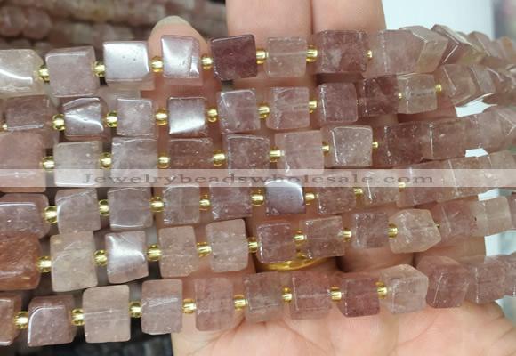 CUBS51 15 inches 7 - 8mm cube strawberry quartz gemstone beads wholesale