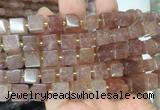 CUBS52 15 inches 8 - 9mm cube strawberry quartz gemstone beads wholesale