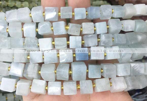 CUBS55 15 inches 8 - 9mm cube aquamarine gemstone beads wholesale