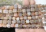 CUBS68 15 inches 6 - 7mm cube pink moonstone gemstone beads wholesale