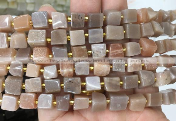 CUBS69 15 inches 7 - 8mm cube pink moonstone gemstone beads wholesale