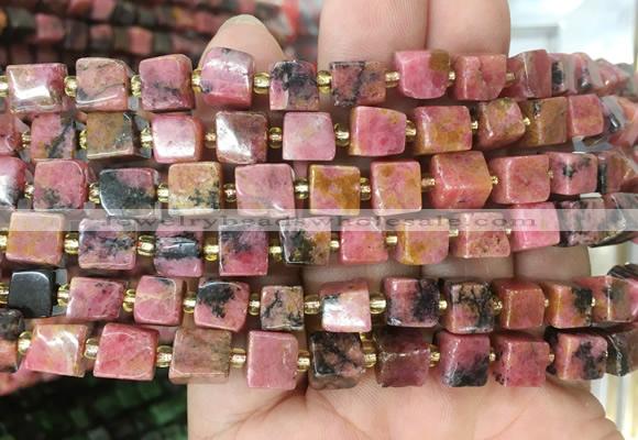 CUBS84 15 inches 7 - 8mm cube rhodonite gemstone beads wholesale