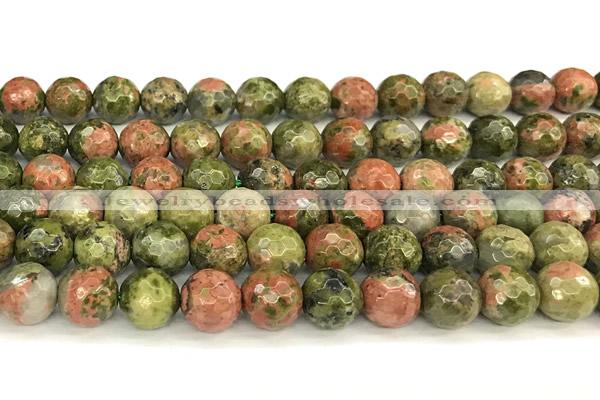 CUG196 15 inches 8mm faceted round unakite beads wholesale