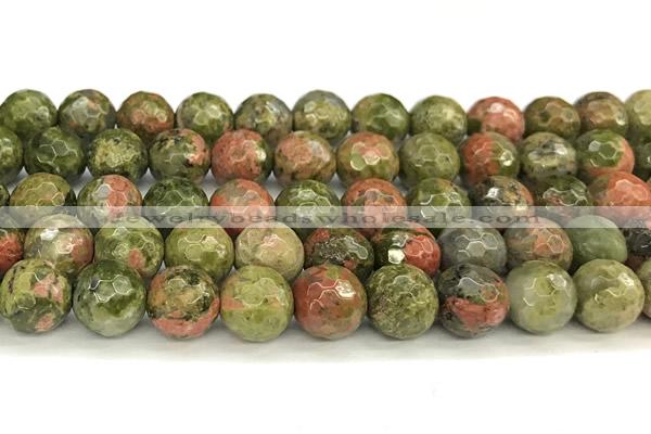 CUG198 15 inches 12mm faceted round unakite beads wholesale