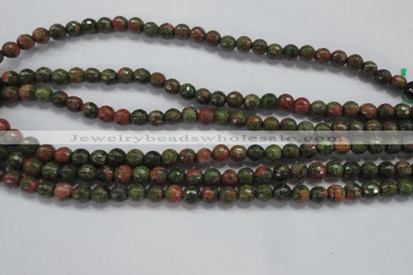 CUG301 15.5 inches 6mm faceted round unakite gemstone beads