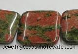 CUG51 16 inches 30*30mm square natural unakite gemstone beads wholesale