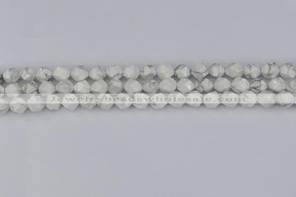 CWB239 15.5 inches 8mm faceted nuggets white howlite beads