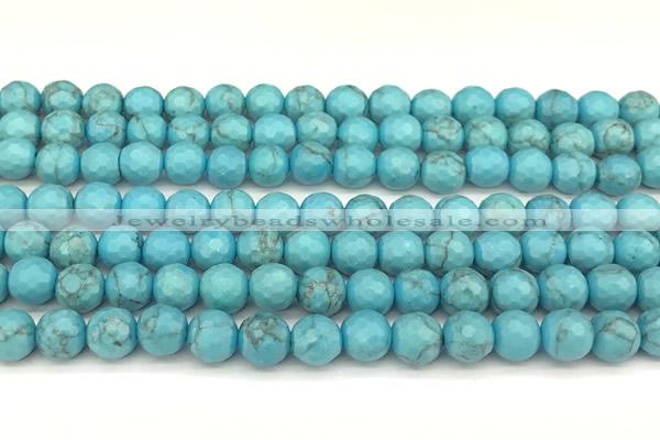 CWB260 15 inches 6mm faceted round howlite turquoise beads