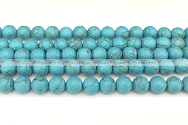 CWB261 15 inches 8mm faceted round howlite turquoise beads