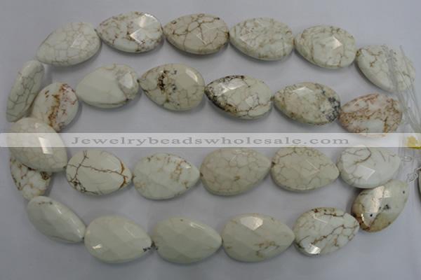 CWB377 20*30mm faceted flat teardrop howlite turquoise beads