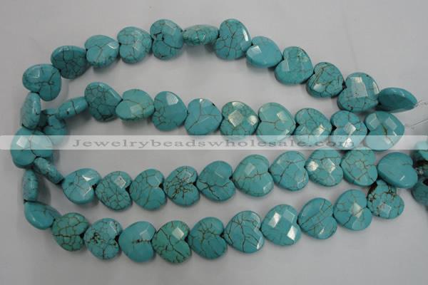 CWB495 15.5 inches 18*18mm faceted heart howlite turquoise beads