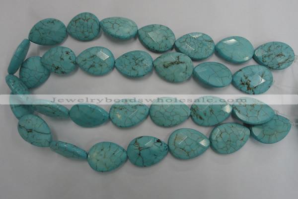 CWB506 15.5 inches 18*25mm faceted flat teardrop howlite turquoise beads