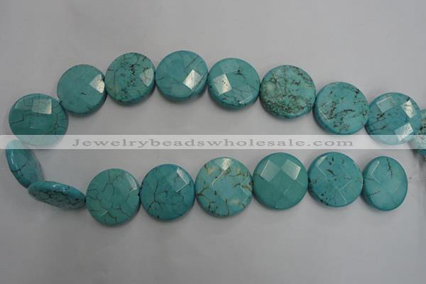 CWB528 15.5 inches 25mm faceted oval howlite turquoise beads