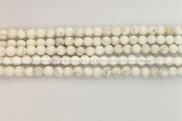 CWB811 15.5 inches 4mm round matte white howlite turquoise beads