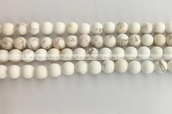 CWB813 15.5 inches 8mm round matte white howlite turquoise beads