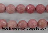 CWF04 15.5 inches 12mm faceted round pink wooden fossil jasper beads