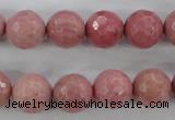 CWF05 15.5 inches 14mm faceted round pink wooden fossil jasper beads