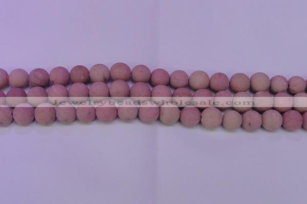 CWF23 15.5 inches 10mm round matte pink wooden fossil jasper beads