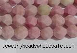 CWF30 6mm faceted nuggets matte pink wooden fossil jasper beads