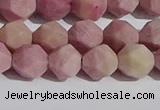 CWF31 8mm faceted nuggets matte pink wooden fossil jasper beads