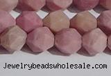 CWF32 10mm faceted nuggets matte pink wooden fossil jasper beads