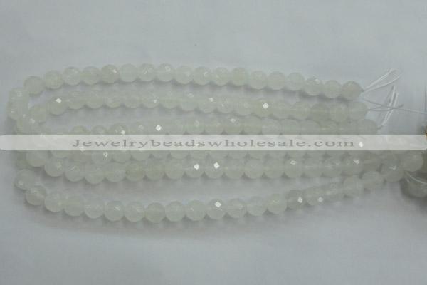 CWH04 15.5 inches 10mm faceted round white jade beads wholesale