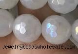 CWH62 15.5 inches 10mm faceted round AB-color white jade beads