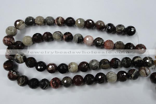 CWJ215 15.5 inches 14mm faceted round wood jasper gemstone beads