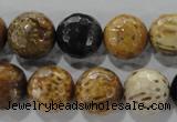 CWJ308 15.5 inches 15mm faceted round wood jasper gemstone beads