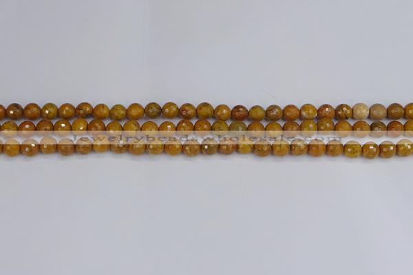 CWJ468 15.5 inches 4mm faceted round yellow petrified wood jasper beads