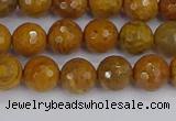 CWJ469 15.5 inches 6mm faceted round yellow petrified wood jasper beads