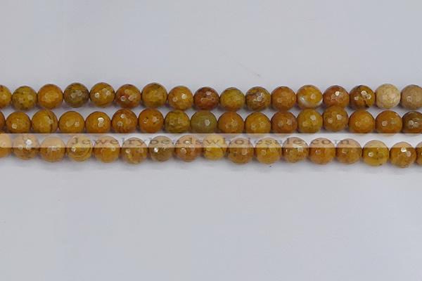 CWJ470 15.5 inches 8mm faceted round yellow petrified wood jasper beads