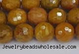 CWJ471 15.5 inches 10mm faceted round yellow petrified wood jasper beads