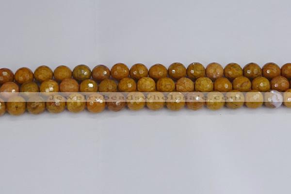 CWJ471 15.5 inches 10mm faceted round yellow petrified wood jasper beads