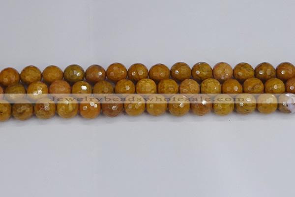 CWJ472 15.5 inches 12mm faceted round yellow petrified wood jasper beads