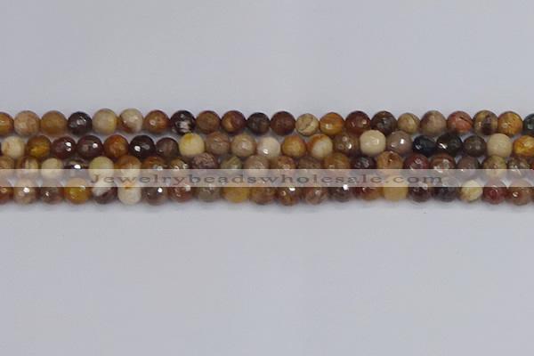 CWJ476 15.5 inches 6mm faceted round wood jasper gemstone beads