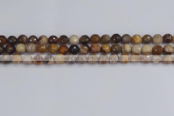 CWJ477 15.5 inches 8mm faceted round wood jasper gemstone beads