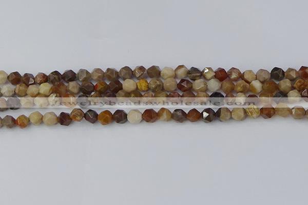 CWJ483 15.5 inches 6mm faceted nuggets wood jasper beads